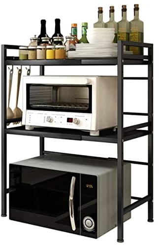Meuble Rangement de Cuisine Support Four Micro-Ondes avec 3 Niveaux d'étagère Extensible en Hauteur & Largeur,avec 3 Crochets Parfaits,accrocher Vos ustensiles de Cuisine