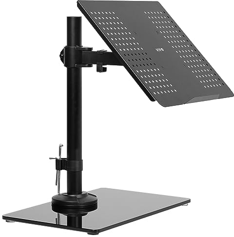 VIVO STAND-V001FGL freistehender Laptopständer mit schlankem Glasboden, verstellbarer Arm mit belüfteter Notebookablage, passend für Laptops bis zu 17 Zoll (43,2 cm), Schwarz