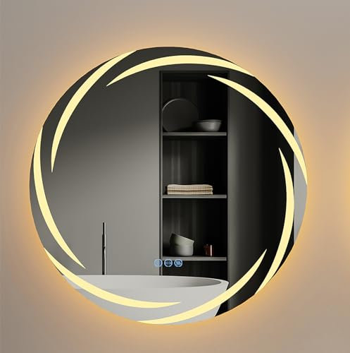 LUVODI Badspiegel mit Beleuchtung Rund 80cm Badezimmerspiegel mit Hintergrundbeleuchtung 3 Lichtfarbe dimmbar, Antibeschlag, Speicherfunktion Energiesparend Wandspiegel Schminkspiegel