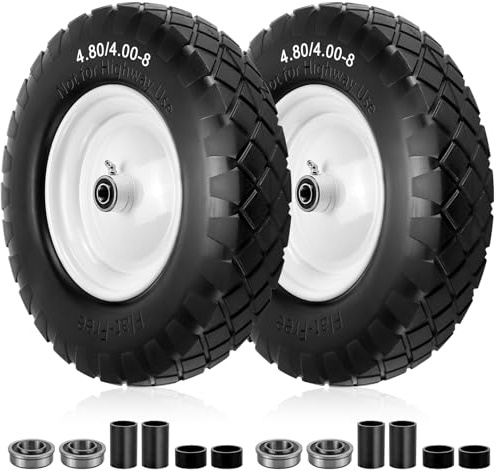 Cenipar - Pneumatico piatto 4,80/4,00-8 e ruota libera da 40,6 cm con cuscinetti da 5/8 e 3/4, mozzo centrato da 7,6 - 17,8 cm, universale adatto per carriola, carrello a mano, rimorchio da giardino