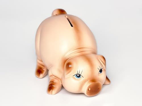 Hucha Cerdito Grande Cerámica Calidad Diseño Cuidado Pintado a Mano Detalle Colores 26x21x16 CM Hecho En España