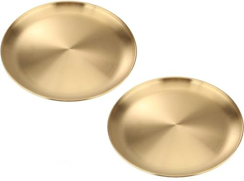 VollfitYYu 2er Set Edelstahl Servierteller Platzteller Camping Teller Frühstücksteller Schmuckständer Dessertteller Salate Kuchen Serviertablett für Küche Café Picknick Restaurant Party (26cm)