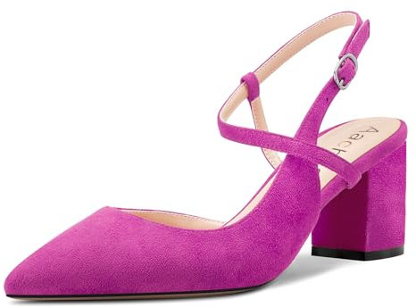 Aachcol Mujer Chunky Ancho Medio Heel Puntiaguada Punta Pumps Correa Tobillo Slingback Cierre con Hebilla Baile Dress Clásico 6.5 CM Heels Fucsia 36 EU