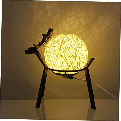 Garneck Hirsch Tischlampe Neon-dekorationen Nachtlichter Für Kinder Rattan- Schreibtischaufsatz Batteriebetriebenes Nachtlicht Raumdekoration Led-nachtlicht Schlafen Mädchen Holz