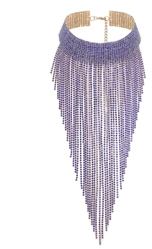 EVER FAITH Damen Kristall Quaste Kragen Luxus Aussage Halskette für Bankett Prom Blau Gold-Ton