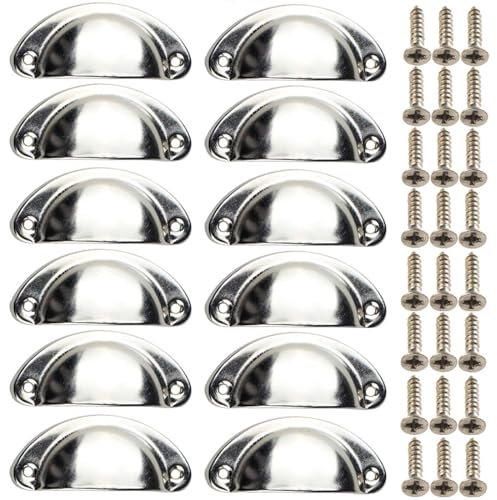 Mokife 12 Poignées de Meuble Coquille, Retro Poignées de Placards Demi-cercle, Poignet de Tiroir Cuisine, Métal Boutons de Porte pour Placards, Armoires, Commodes, Penderies, Décoration, Argent