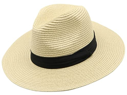 Sombreros De Paja Sombrero De Paja De Verano para Mujer, Sombrero De Paja para Mujer, Sombrero De Playa De ala Ancha para Exteriores Sombrero De Sol (Color : Beige, Size : 56-58cm)