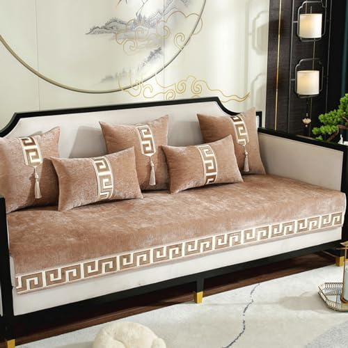Nordic Sofabezug L/U-Form Ecksofa Rutschfester-Couch üBerzug 1 2 3 4-Sitzer Chenille-Sofa üBerwurf Decke FüR Leder-/Holz-/Stoffsofas Balkon Kratzfeste Decken FüR Katzen(Pillowcase:45X45cm,Khaki)