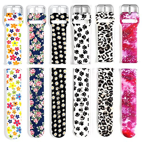 XINGMALY 6-Pack Compatible with IDW13 IDW16 IDW19 IDW17 Smartwatch Bands, 22mm Soft Silicone Pattern Floral Strap Bands for Faweio IDW13 Watch