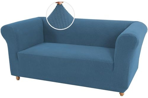 WWQQKJ Stretch-Sofabezug for Chesterfield-Sofa, dicker Jacquard-Sofabezug for 1/2/3-Sitzer, 1 Stück, Rutschfester Möbelschutz for Haustiere(Blu,Loveseat)