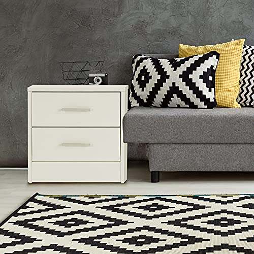ML-Design Nachttisch mit 2 Schubladen, Weiß, aus Holz, 38 x 37 x 34 cm, Alu Griffe, Nachtschrank Nachtkommode Kommode Nachtkonsole Beistelltisch, passend zu jedem Bett & Schlafzimmer oder Büro