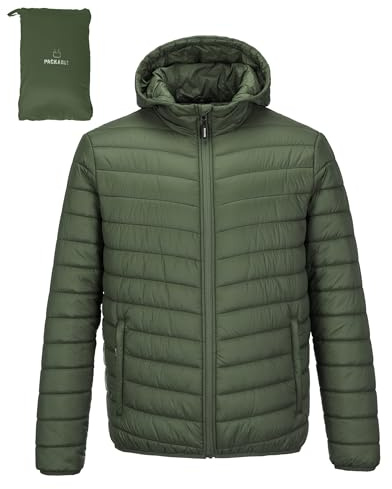 Outdoor Ventures Herren Steppjacke Wasserdichte Winterjacke Pufferjacke | Verstaubare, Leichte Übergangsjacke mit Kapuze Taschen, Gefütterte Outdoorjacke zum Wandern, Reisen, Freizeit