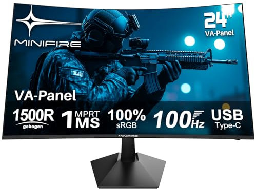 Minifire écran pc Gamer incurvé 24 Pouces 100Hz avec Haut-Parleur -1500R FHD (1920 x 1080p) VA Panel, MPRT 1ms, sRGB100%, Less Blue Light, HDMI 1.4, Type-C 2.5W, supporte VESA 75 * 75 - Noir(MF24C1)