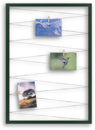 CLAMARO 'Collage Line' Fotohalter 50x70 cm | Dunkelgrün | Hochformat Bilderrahmen mit Fotoleine aus Juteband und Holzklammern | Ideal als Fotocollage Galerie, Fotowand oder Fotorahmen