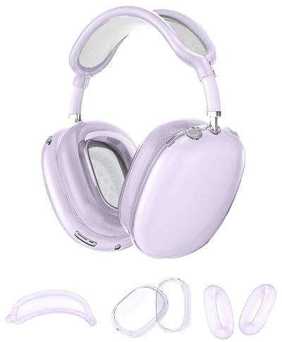 Pabbyeey 3 In 1 Clear Hülle für Apple AirPods Max,TPU Transparent Case für AirPods Max,Weiche Ohrpolster Schutz Abdeckungen+Transparent Hülle+Kopfband Abdeckung,Anti-Kratzer & Anti-Staub (Klar Lila)