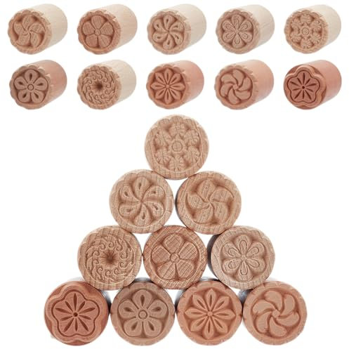 WEBEEDY 10 Stile Holz Tonmodellierungs Musterstempel Set 2 Farben Holz Töpfer Tonstempelwerkzeug Handgeschnitzte Stempel Mit Gemischten Mustern Säulenholz Töpferstempel Für Ton Und Keramik (5x3.5cm)