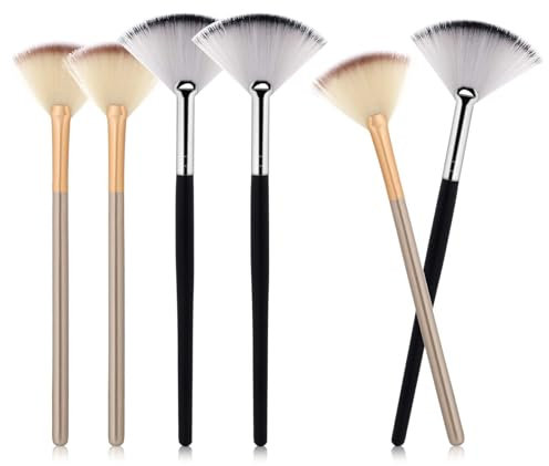 6pcs Fan Brushes for Facial, Slim Soft Mask Applicator for Esthetician, Soft Makeup Fan Brush for Acid Peel Mask Mudaclay Mask Powder Blush, Cosmetic Tools for Women Girls(Black And Gold)