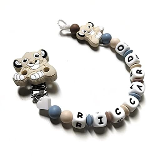 Catenella Portaciuccio con Nome, Catenina Porta Ciuccio Personalizzata Compatibile con ogni Succhietto (BEIGE)