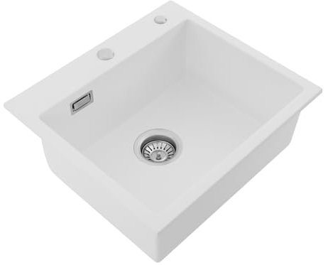 Fregadero de cocina, de piedra de cuarzo, grande, 50 x 45 cm, para cocinas, baños, restaurantes, comedores escolares, sin grifo (blanco)