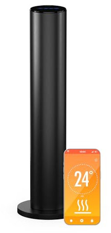 Blumfeldt SmartFlow Tower 700W Infrarotheizung – 360° Wärme, Edelstahl, WLAN- & App-Steuerung, Thermostat, Überhitzungsschutz, Kindersicherung, Touch Control, Ideal für Räume bis 14 m², Schwarz