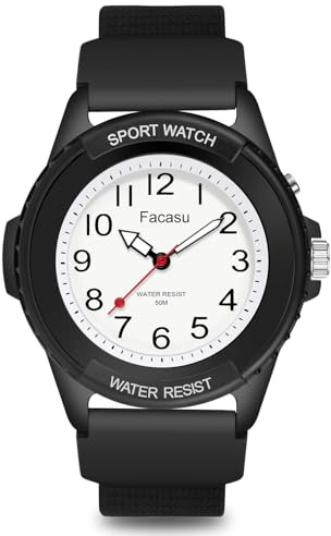 Facasu Analog Armbanduhr Jungen Mädchen,50M wasserdichte leuchtendes Zifferblatt Sport Silikonarmband Quarzuhr Teenager Studenten,Jugend-Studenten Kinderuhr Jungen Mädchen über 10 Jahre (Schwarz)