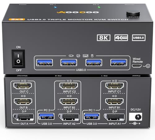8K@60Hz Displayport HDMI KVM Switch 2 PC 3 monitor 4K @144Hz USB 3.0 KVM switch con cavo USB 3.0 Controller cablato