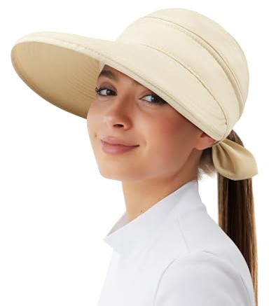 Kiiwah Sombrero Sol Mujer Verano, 2 en 1 Gorro Playa Mujer Protección UV Plegable per Playa Viajes Acampada Senderismo (Beige)
