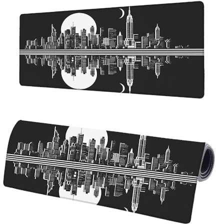 Large Mouse Mat Moon, Extended XXL City Gaming Mouse Pad Desk Pad 900x400x3mm, Keyboard Mat with Non-Slip Rubber Base, Soft Smooth Surface, Stitched Edges Mousepad, Improved Precision and Speed Q-2