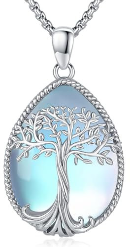 Odinstone Tree of Life Necklace, 925 Sterling Silver Family Tree of Life Pendant for Women, Abalone Shell Tree of Life Jewellery Mothers Day Anniversary Birthday Gifts for Women