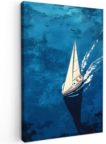 MuchoWow© Impression sur Toile Peinture 20x30 cm Tableau Mural Decoration Salon Reproductions de Tableaux Murale Moderne Voilier - Eau - Abstrait - Ombre