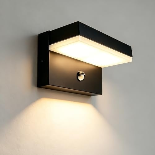 HomeyHoney Außenlampe mit Bewegungsmelder, IP65 Wasserdicht Wandleuchte | Modernes Aluminium Aussenlampe Wand, Wandlampe Außen für Wohnzimmer, Veranda, Garten, Schwarz 12W 3000K