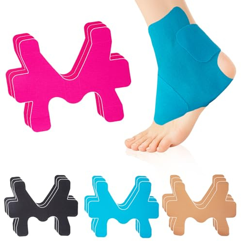 12 Stück Vorgeschnitten Tape Sprunggelenk (Blau+Schwarz+Rosa+Beige) | Wasserdichtes und Elastisches Kinesiotapes Vorgeschnitten für Knöchel, Kinesiologie Tape zur Muskelunterstützung