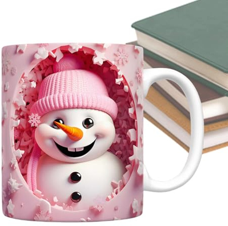 Davivian Tazas Navideñas | Tazas de Cerámica para Fiestas - Juego de 3 de 350ml con Diseño 3D de Muñeco de Nieve y Asa para Té Chocolate Regalo