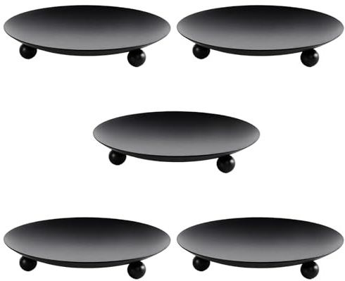 5 Candle Plates Candle Holders for Pillar, Candle Trays for Living Room, Small Candle Holder, Black Pillar Candles, 9x1.5cm Candle Plate