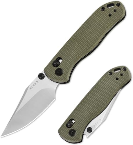 Kizer Drop Bear 2 EDC Taschenmesser, Nitro-V Clip Point Klinge Klappmesser | 7,23 cm Faltbar Klinge Grünem Micarta-Griff, Clutch Lock EDC-Messer mit Riffelung am Rücken für Männer und Frauen V3619.2KC1