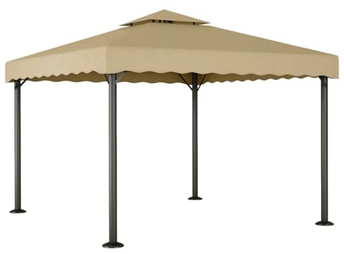 Pavillon Taupe 3x3 m, Aluminium und pulverbeschichteter Stahl, wasserdichtes Polyester Dach, Doppelbelüftung, ideal für Garten und Terrasse