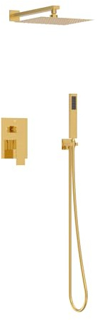 Balneo Colonne de Douche – Montage mural pour un usage confortable – Pommeau de douche avec douchette – Système de douche économe en eau – Confort et design – Or Brillant – Modèle 3