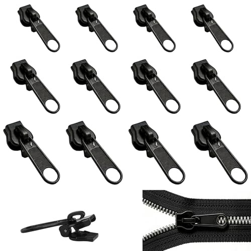 12 Stück Reißverschluss Schieber Ersatz, Universal Reißverschluss Reparatur Erhältlich In 3 Größen Abnehmbare reissverschluss zipper ersatz für Jacken, Rucksäcke, Koffer (Black)