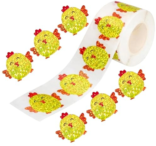 1 Rolle Osterküken Aufkleber mit Glitzer Niedliche Sticker in Kükenform für Kinder und Erwachsene, ideal für Ostereier, Geschenktüten, Körbe und Bücher