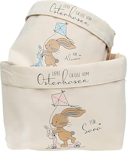 Sprinkle & Style - Personalisiertes Osternest aus Baumwolle – Stoff Aufbewahrungskorb mit Namen – Osterkorb Kinder – Geschenk zu Ostern – Osterbeutel mit Name