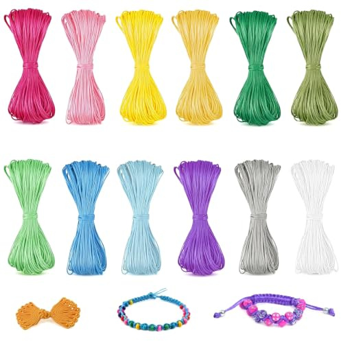 12 Stück Nylonschnur für Armbänder, 1,5 mmx20 m Satinkordel Nylonfaden | für Knüpfen, Armband Schnur, Nylon Schnur, Satinkordel für Selbstgemachte Armbänder und Halsketten