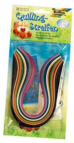 folia 1282 - Quilling Streifen, 280 Stück, in 14 Farben sortiert, in 2 Größen (0,4 x 34,5 cm und 0,8 x 34,5 cm), Papierstreifen für die Quillingtechnik