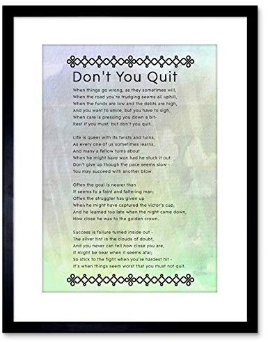 Wee Blue Coo Don't You Quit Poem Motivation Typography Quote Framed Wall Art Print