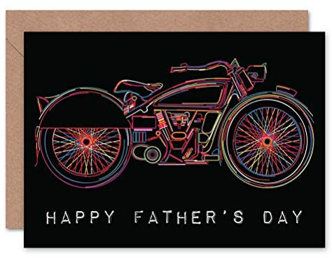 Wee Blue Coo Colourful Illustration Motorcycle Fathers Day Blank Greetings Card