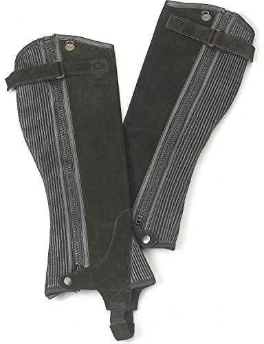 Ovation Women's Pro Ribbed Suede Half Chaps, 464334 - Equestrian Horse Riding Protective Gaiters with Stretch Rib Panels, Full-Length Zipper, Reinforced Calf, Black, Large (Regular)