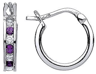 Jewelco London Ladies Sterling Silver Purple Cubic Zirconia Channel Set Eternity Hoop Earrings 12mm