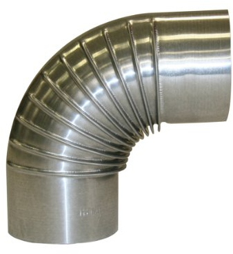 Kamino Flam Bogenknie silber, Winkel von 90°, Abgasrohr aus feueraluminiertem Stahl, rostfreier Rohrbogen, geprüft nach Norm EN 1856-2, Durchmesser: ca. 110 mm