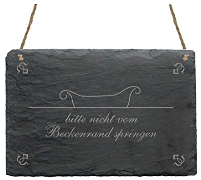 Schiefertafel « BITTE NICHT VOM BECKENRAND SPRINGEN » Schild mit Motiv Badewanne - Türschild Dekoration - Bad WC Badezimmer Toilette