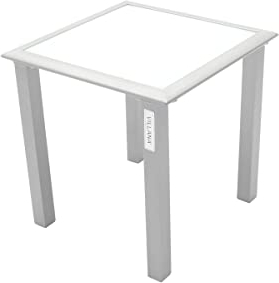 Villana stilvoller Beistelltisch aus hochwertigem Aluminium in grau, Tischplatte aus starkem Glas, ca. 45 x 45 x 45 cm, Kleiner Gartentisch, Kaffeetisch, Glastisch, Teetisch, wetterfest, zeitlos