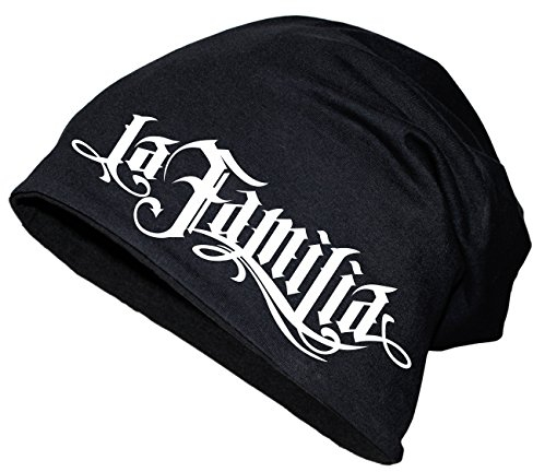Männer Herren Long Beanie La Familia Logo Rap Biker Hardcore Ultras Criminal